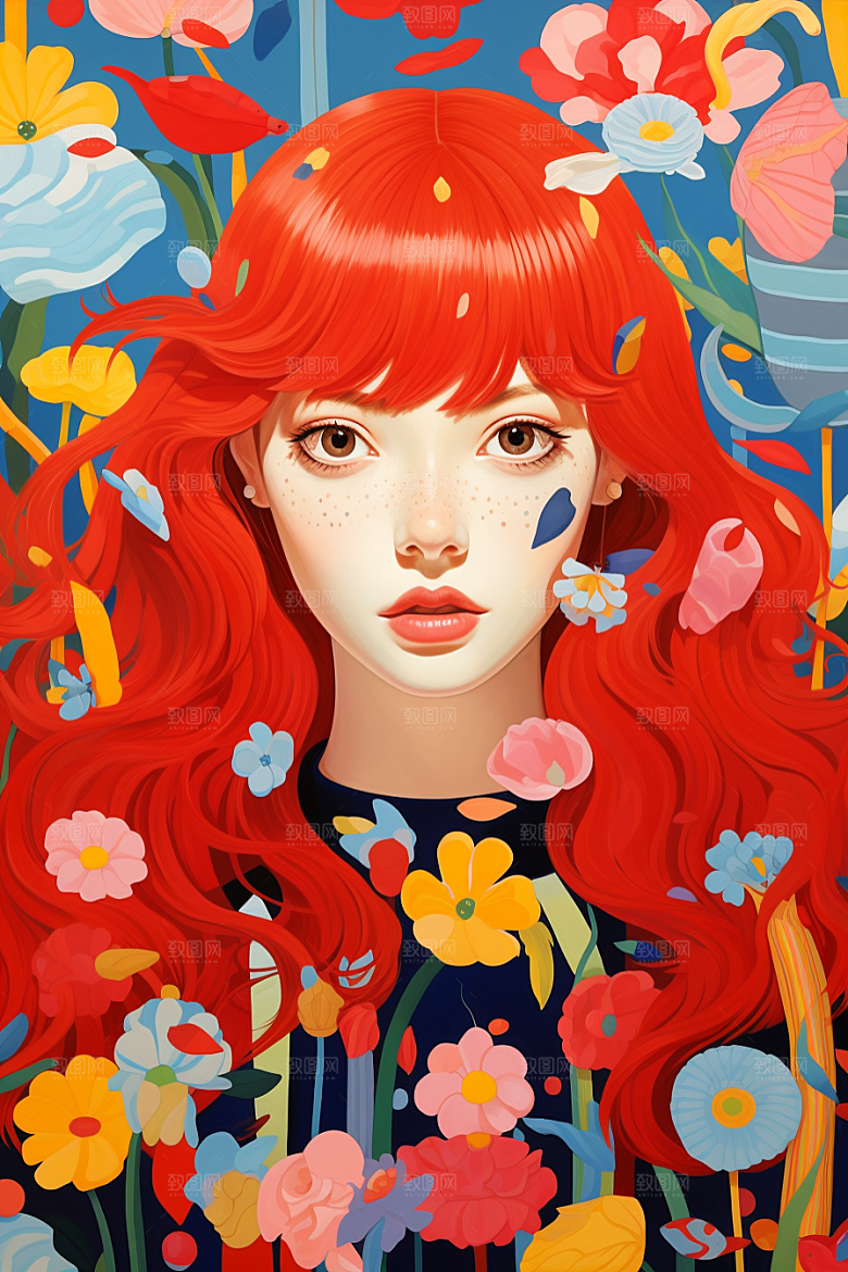 多巴胺女孩五彩斑斓形象插画