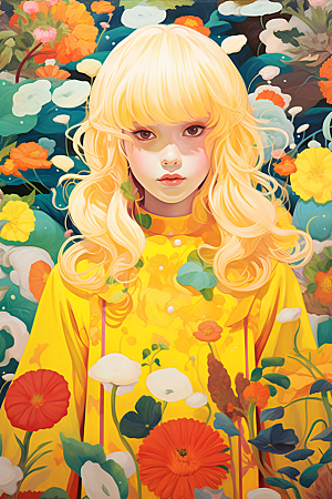 多巴胺女孩高清缤纷插画