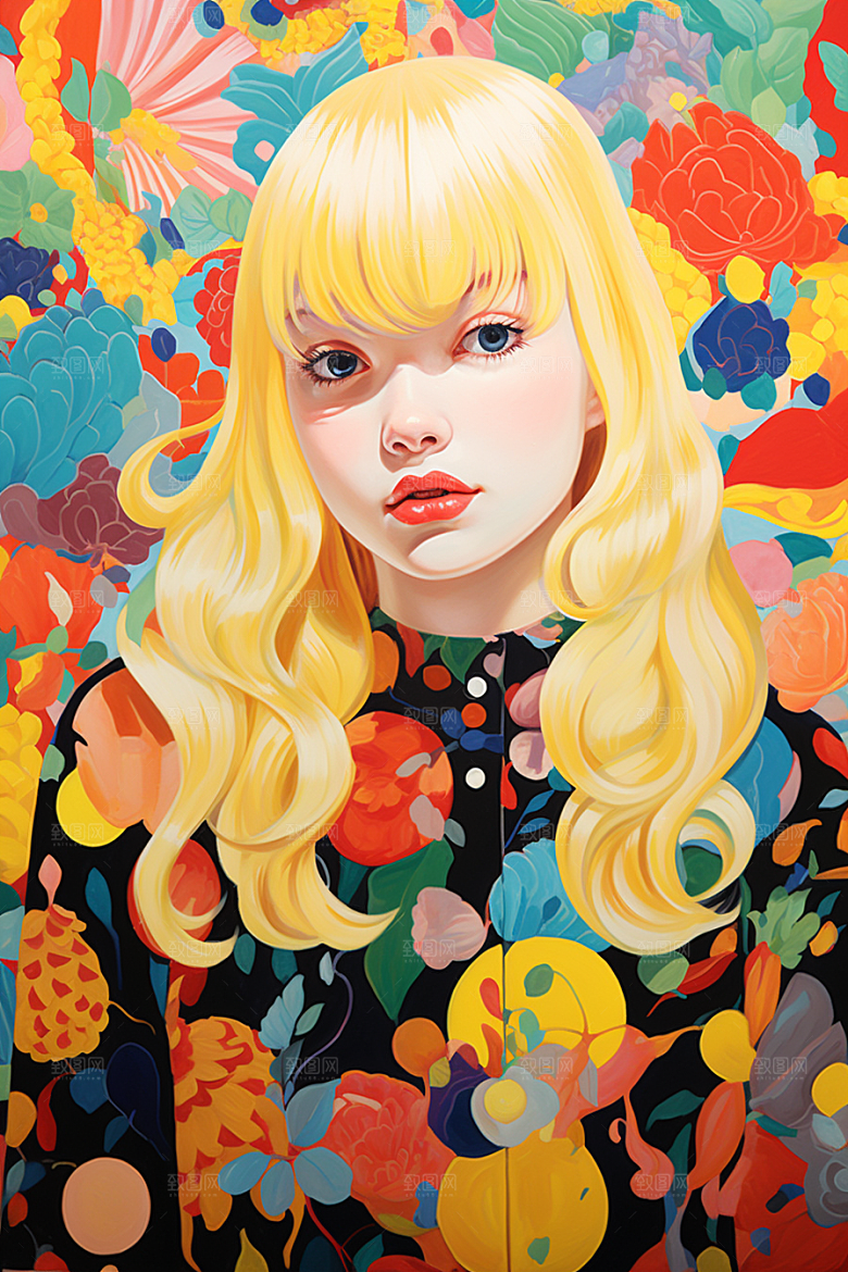 多巴胺女孩艺术感形象插画