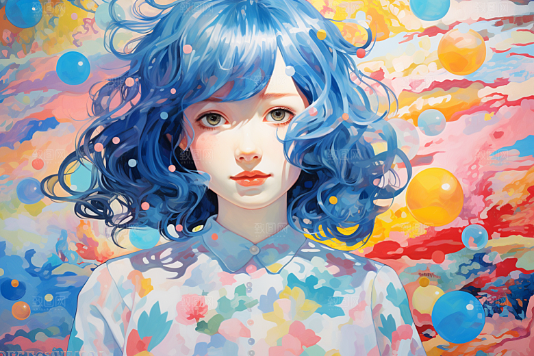 多巴胺女孩形象缤纷插画