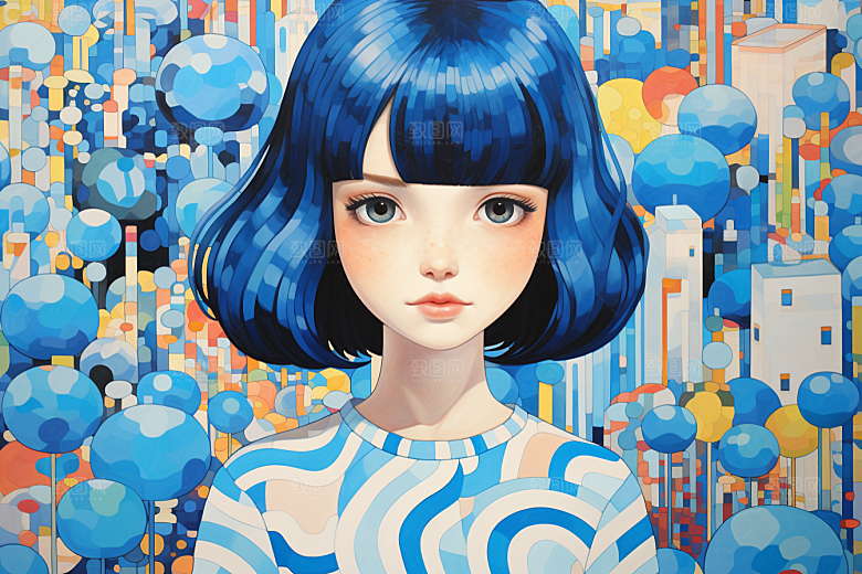 多巴胺女孩彩色高清插画