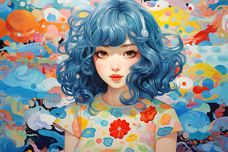 多巴胺女孩艺术感五彩斑斓插画