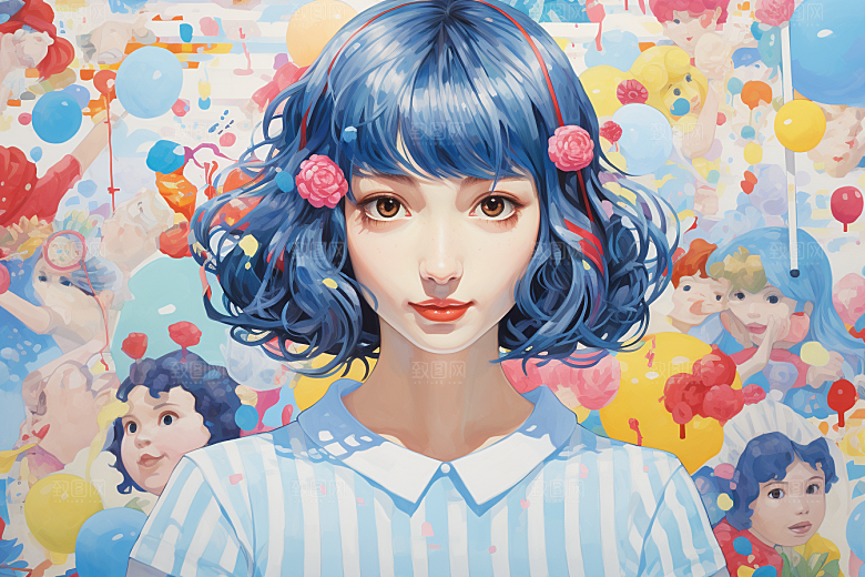 多巴胺女孩穿搭手绘插画