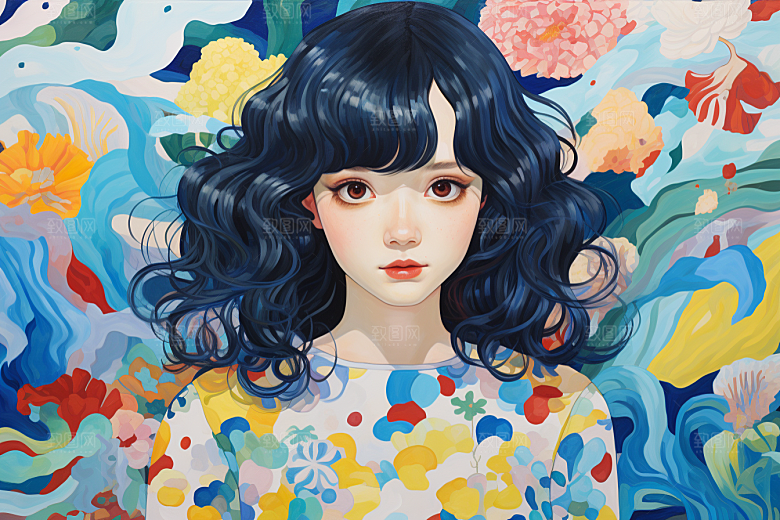 多巴胺女孩手绘彩色插画