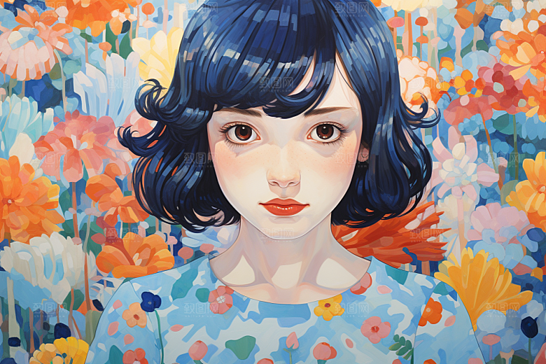 多巴胺女孩彩色五彩斑斓插画