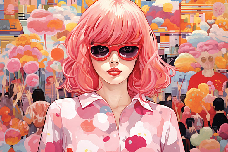 多巴胺女孩穿搭形象插画