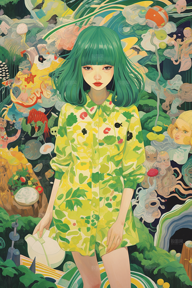 多巴胺女孩形象高清插画