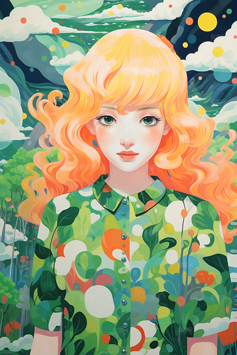 多巴胺女孩少女穿搭插画