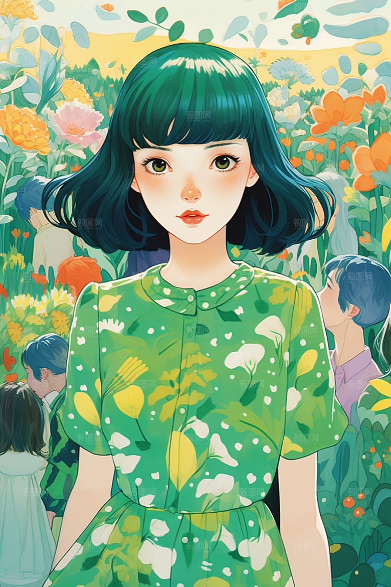 多巴胺女孩五彩斑斓高清插画