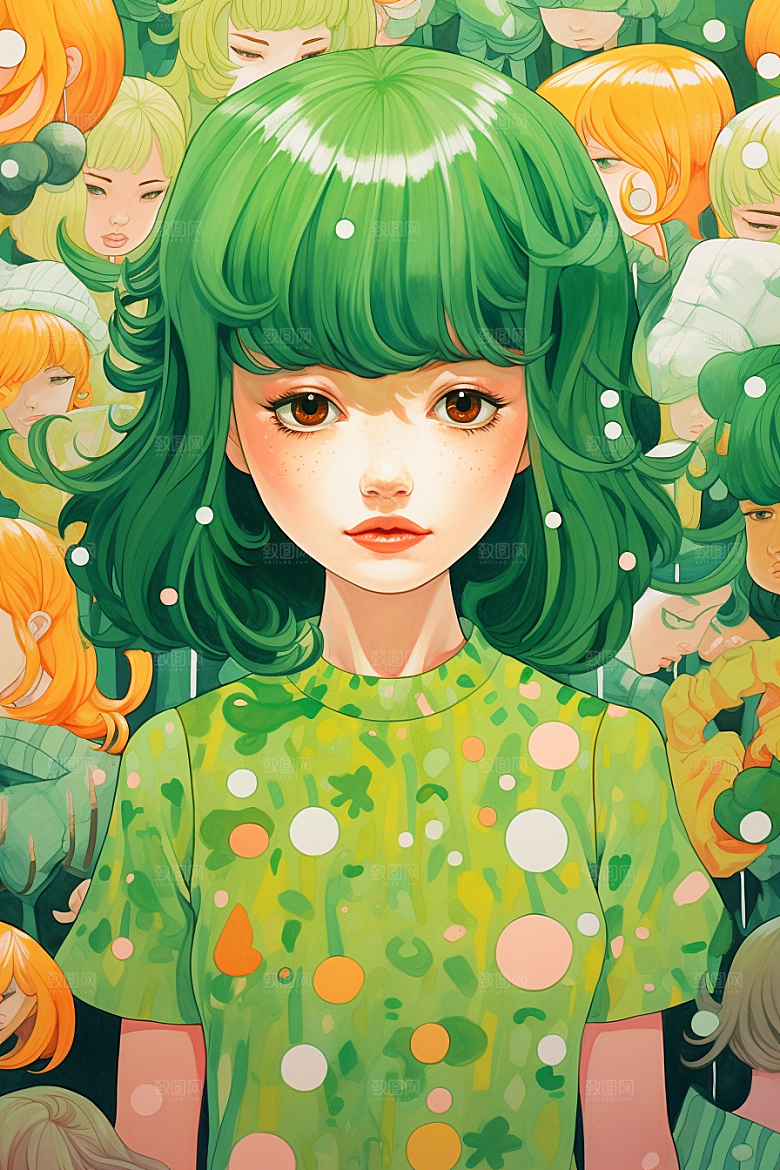 多巴胺女孩彩色缤纷插画