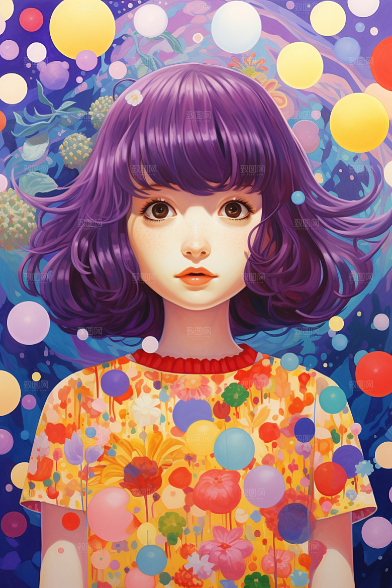多巴胺女孩高清少女插画