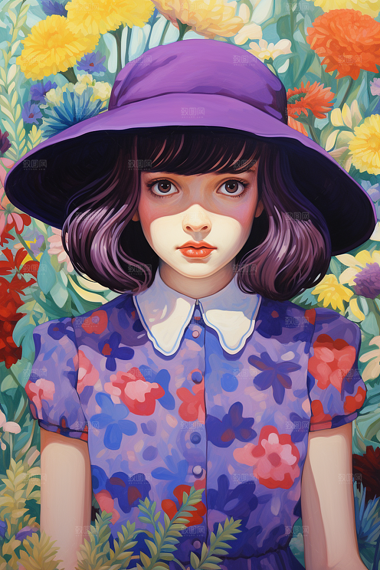 多巴胺女孩五彩斑斓形象插画