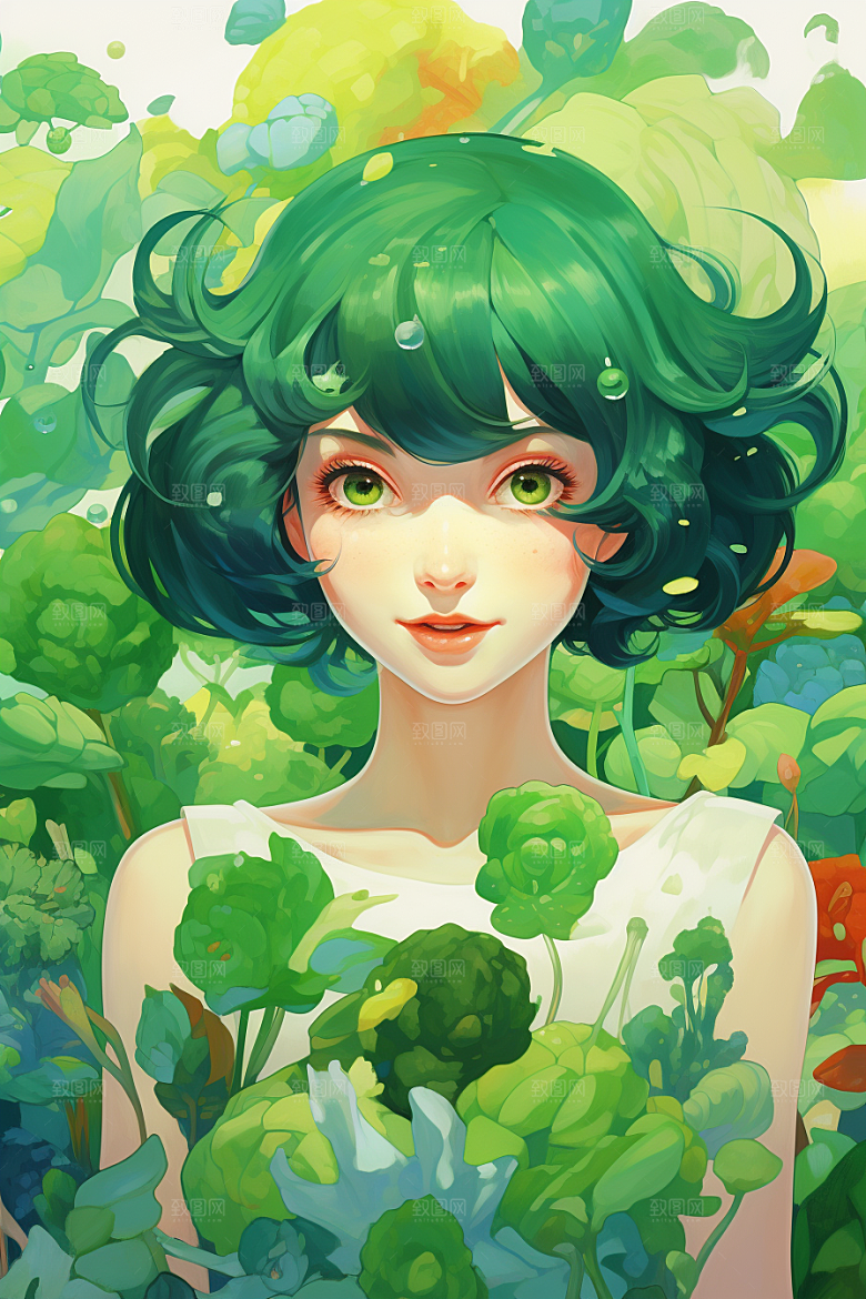 多巴胺女孩艺术感高清插画