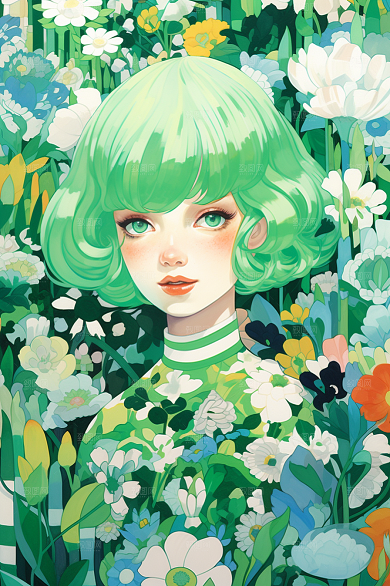 多巴胺女孩五彩斑斓高清插画