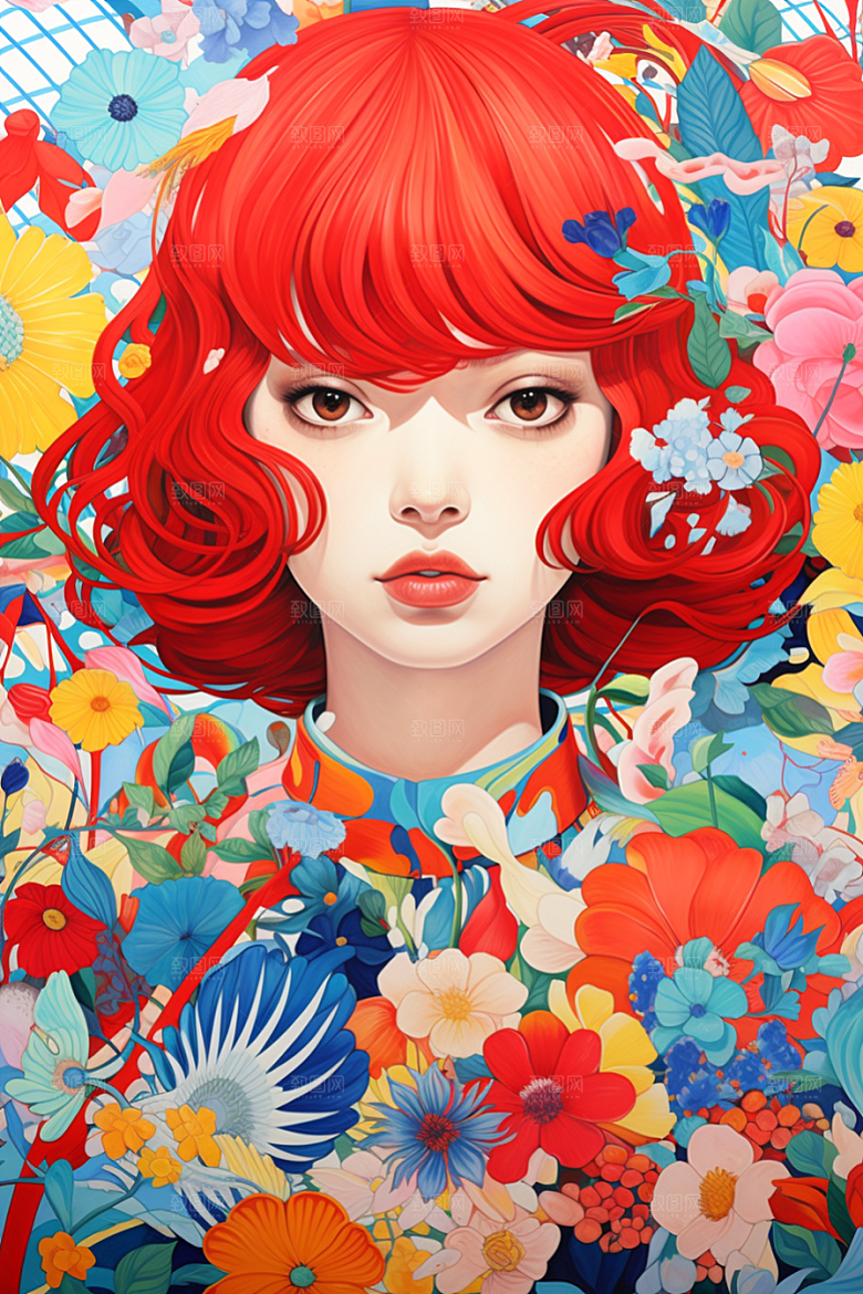 多巴胺女孩艺术感高清插画