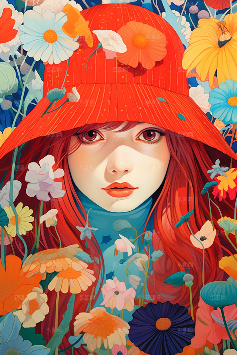 多巴胺女孩彩色缤纷插画