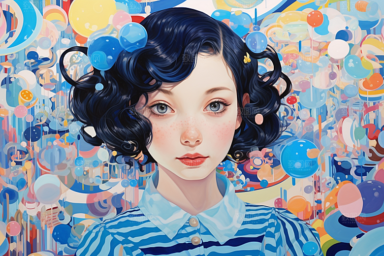 多巴胺女孩形象高清插画