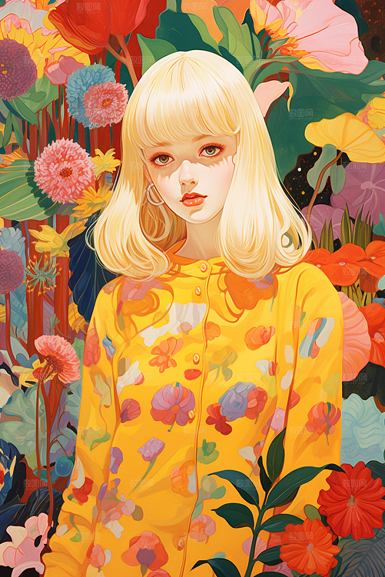多巴胺女孩艺术感高清插画