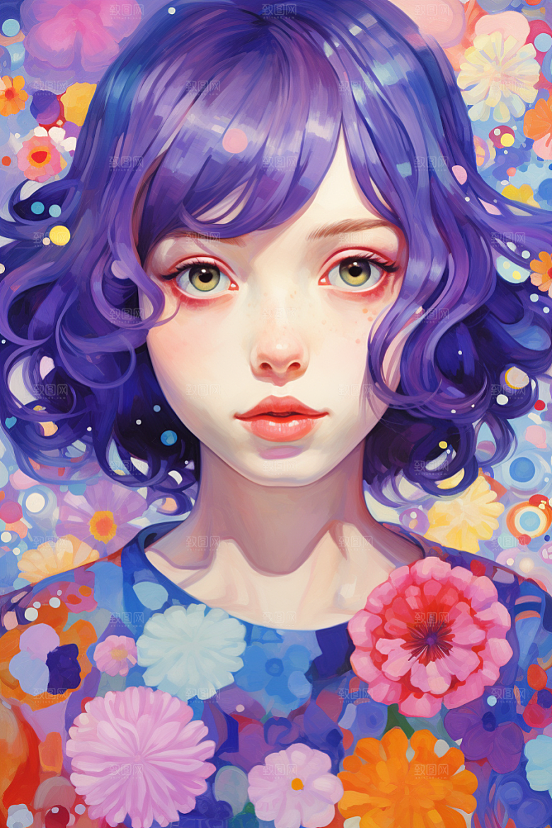 多巴胺女孩艺术感可爱插画