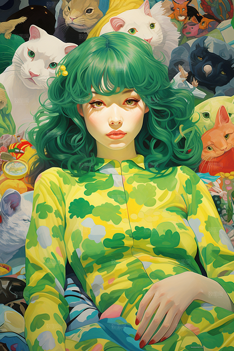 多巴胺女孩彩色高清插画