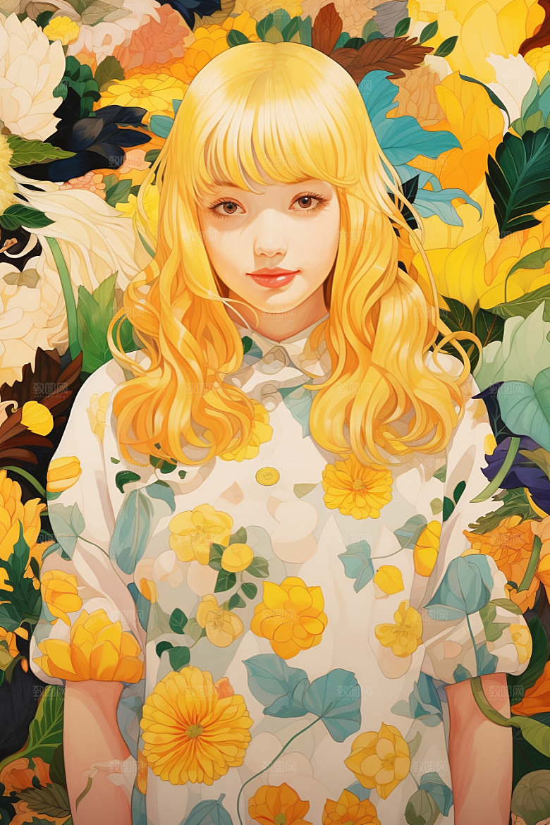 多巴胺女孩艺术感可爱插画