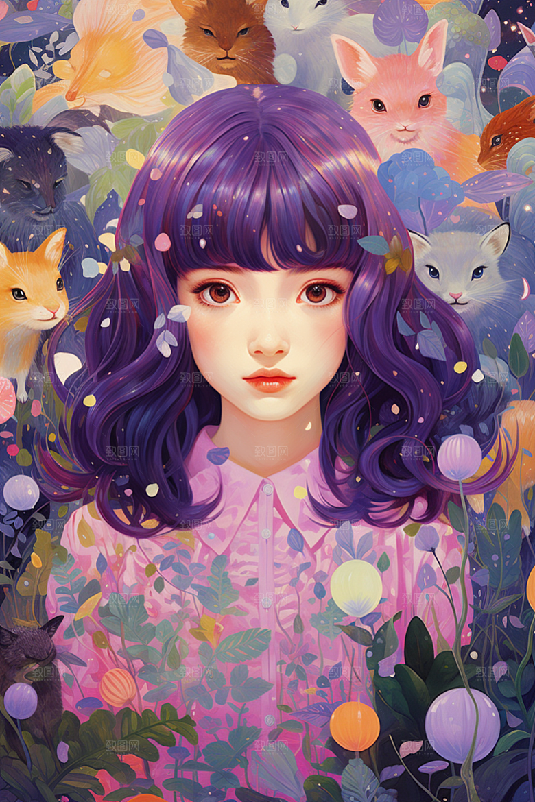 多巴胺女孩穿搭高清插画