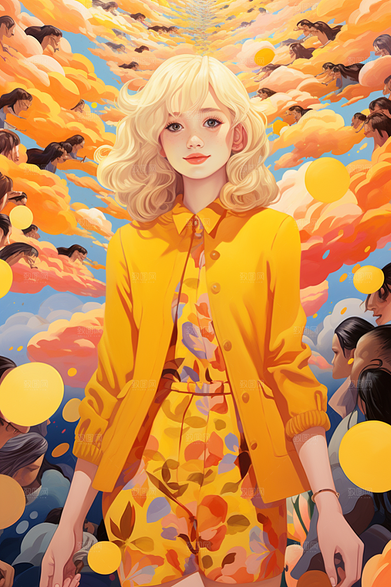 多巴胺女孩少女彩色插画
