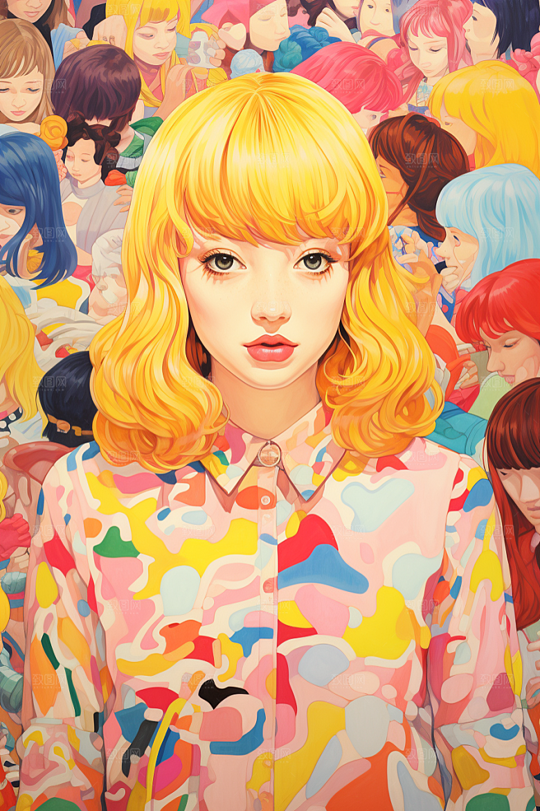 多巴胺女孩穿搭高清插画