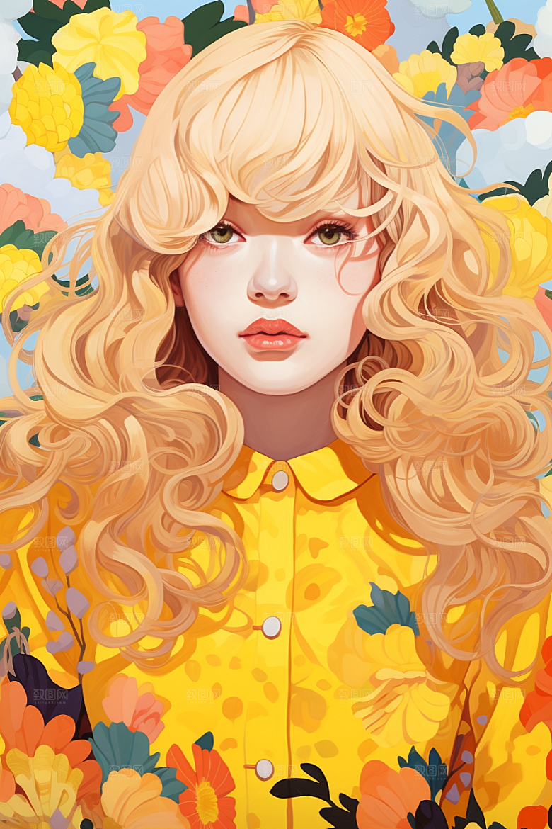多巴胺女孩少女高清插画