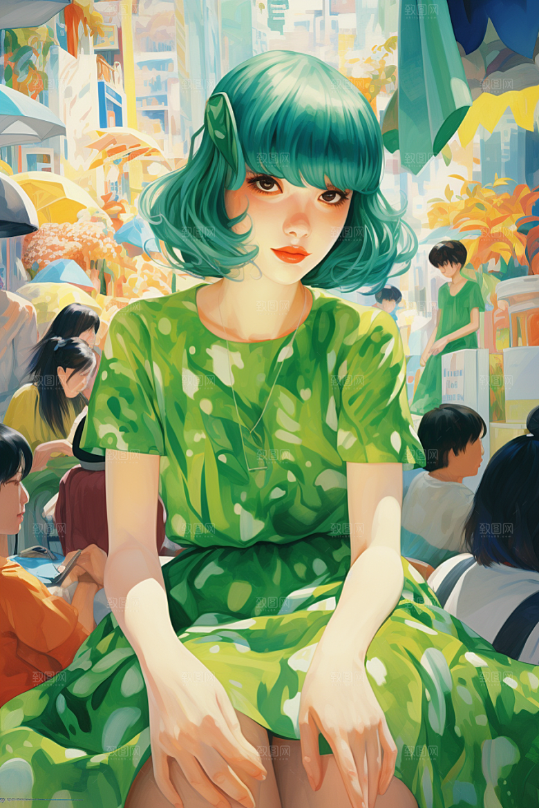 多巴胺女孩穿搭少女插画