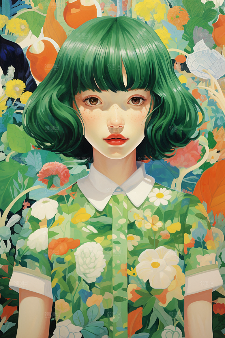 多巴胺女孩艺术感穿搭插画