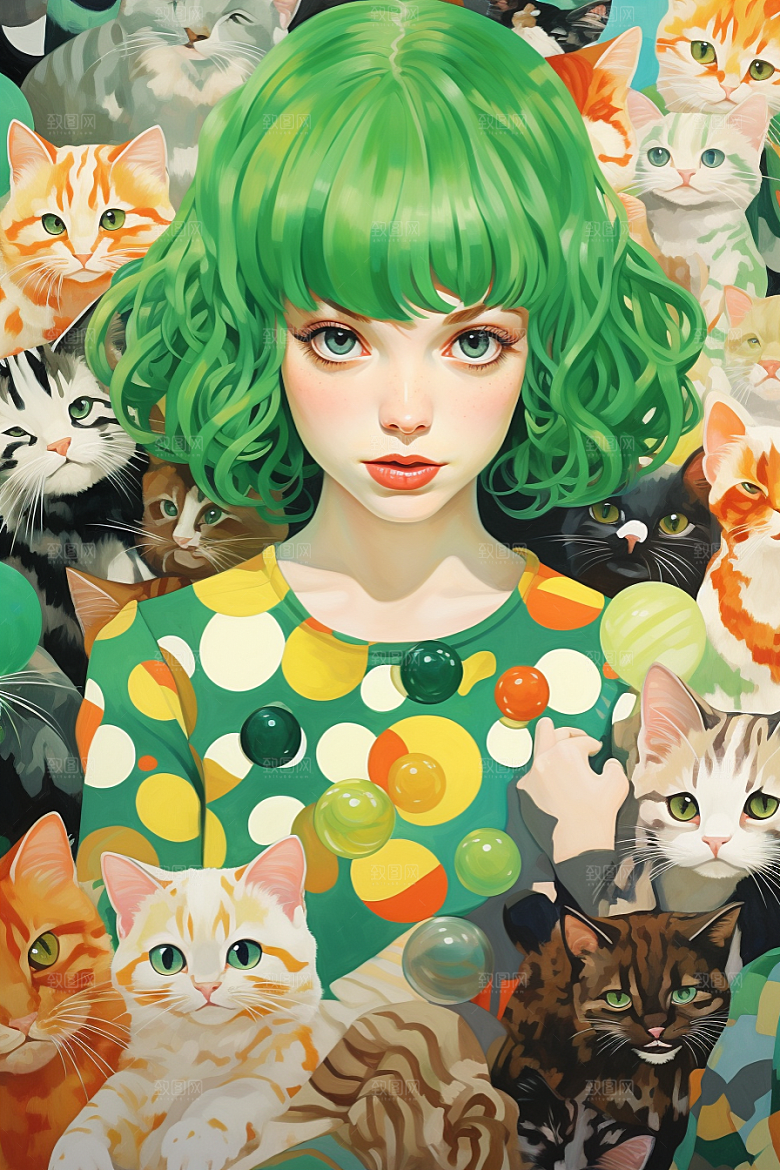 多巴胺女孩手绘穿搭插画