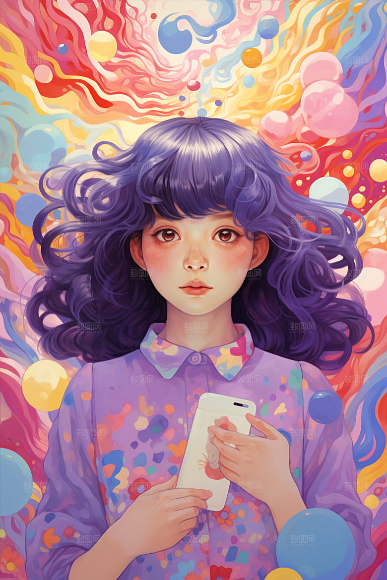 多巴胺女孩可爱缤纷插画