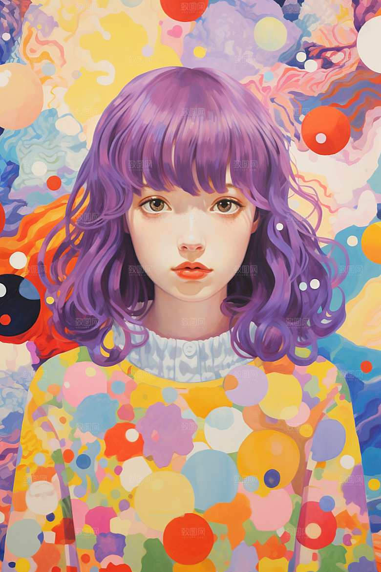多巴胺女孩形象可爱插画