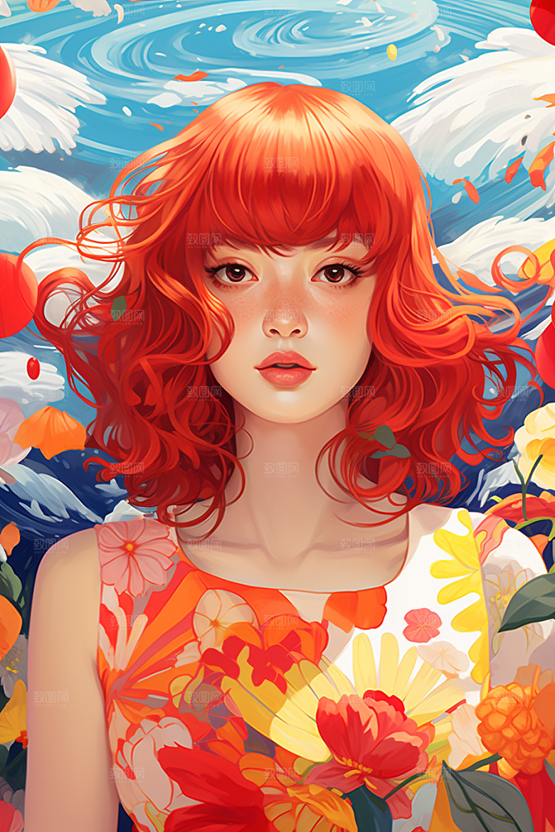 多巴胺女孩缤纷手绘插画