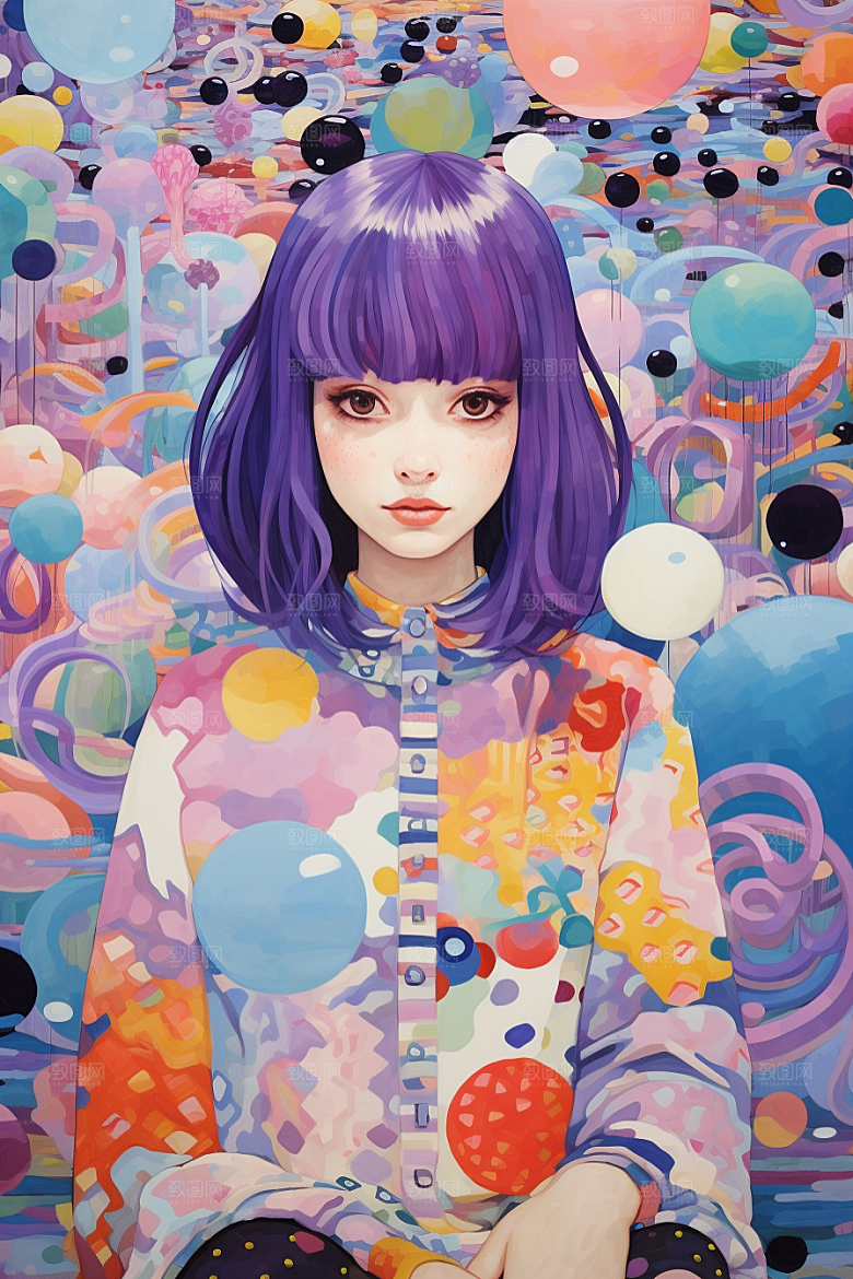 多巴胺女孩五彩斑斓彩色插画
