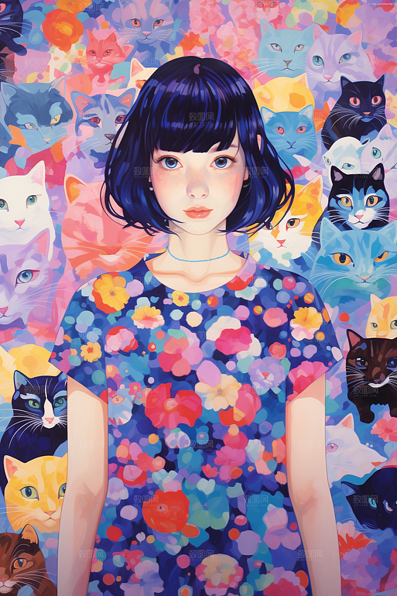 多巴胺女孩彩色缤纷插画