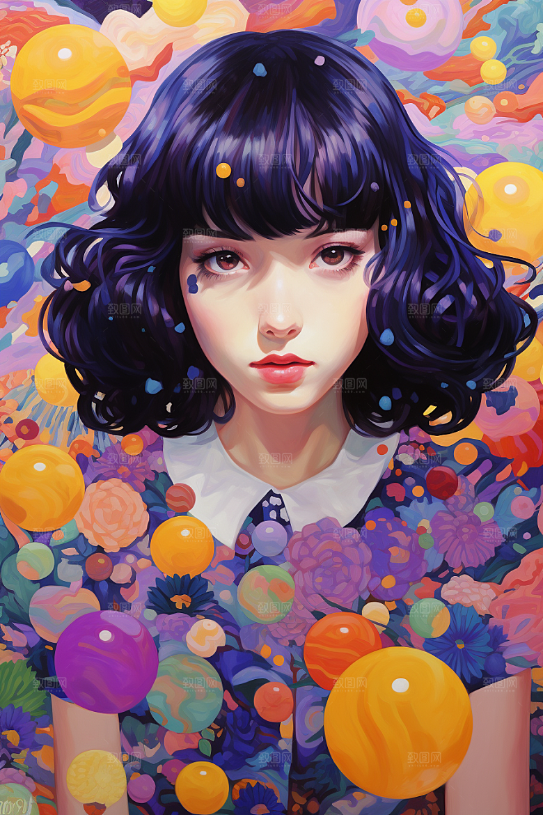 多巴胺女孩穿搭彩色插画
