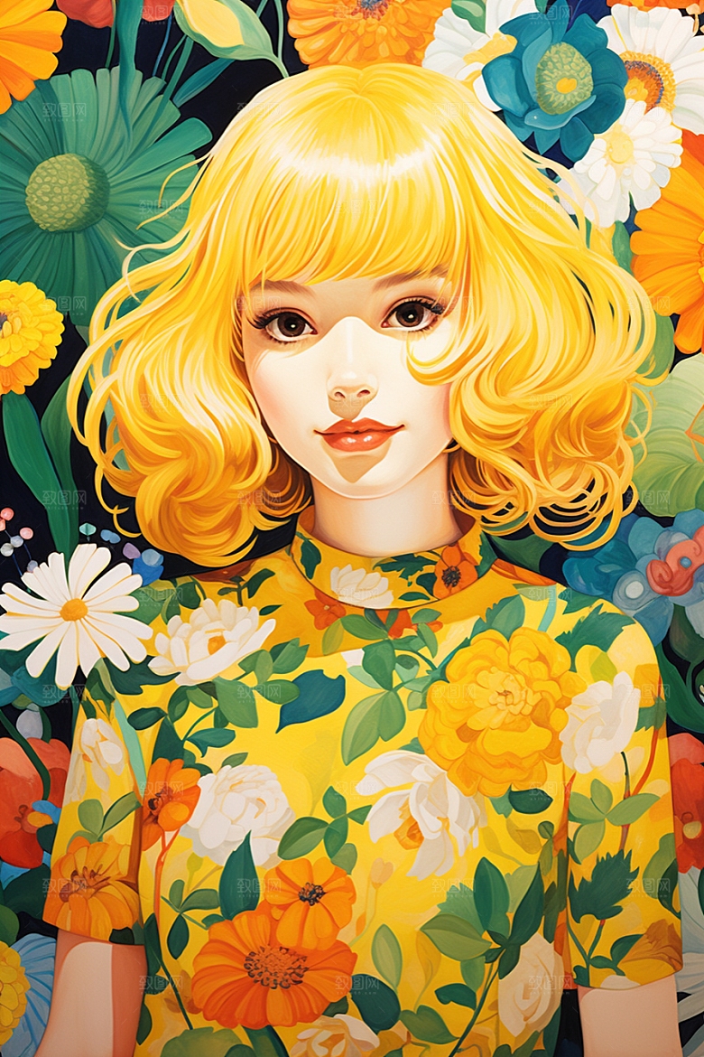 多巴胺女孩穿搭五彩斑斓插画