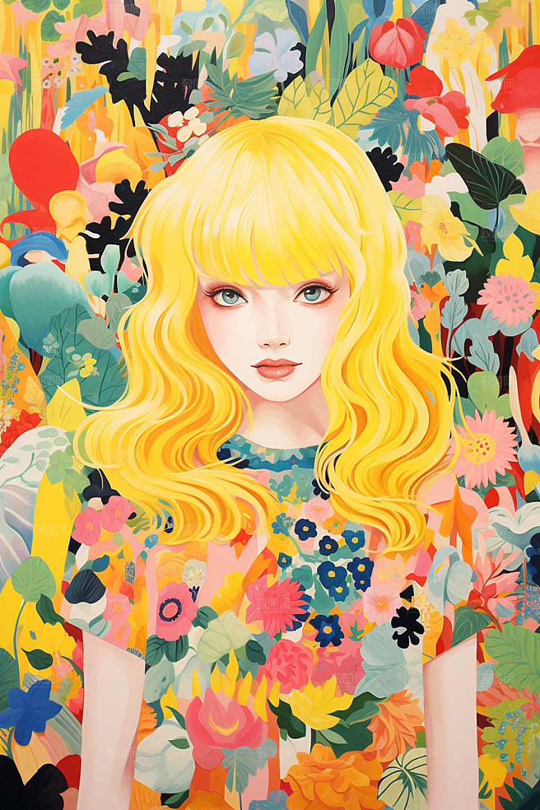 多巴胺女孩五彩斑斓彩色插画