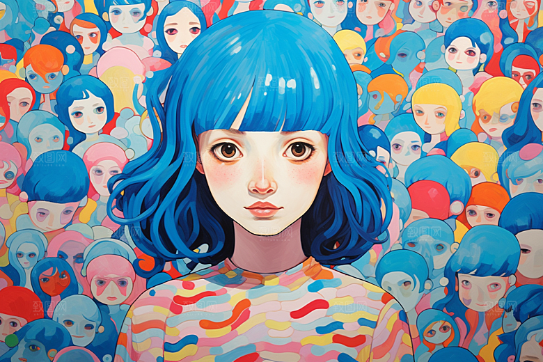 多巴胺女孩五彩斑斓高清插画