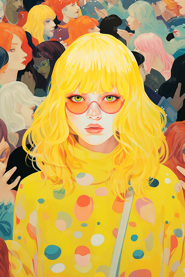 多巴胺女孩彩色穿搭插画