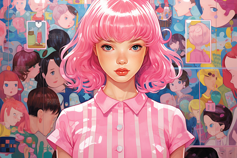多巴胺女孩艺术感高清插画