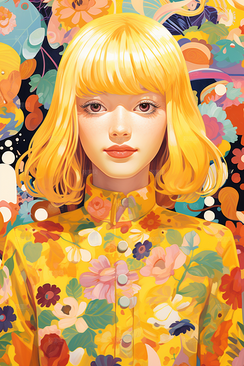 多巴胺女孩可爱彩色插画