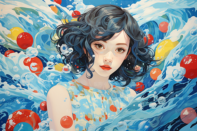 多巴胺女孩穿搭艺术感插画