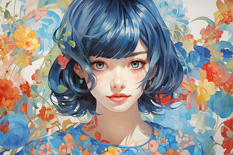 多巴胺女孩五彩斑斓缤纷插画