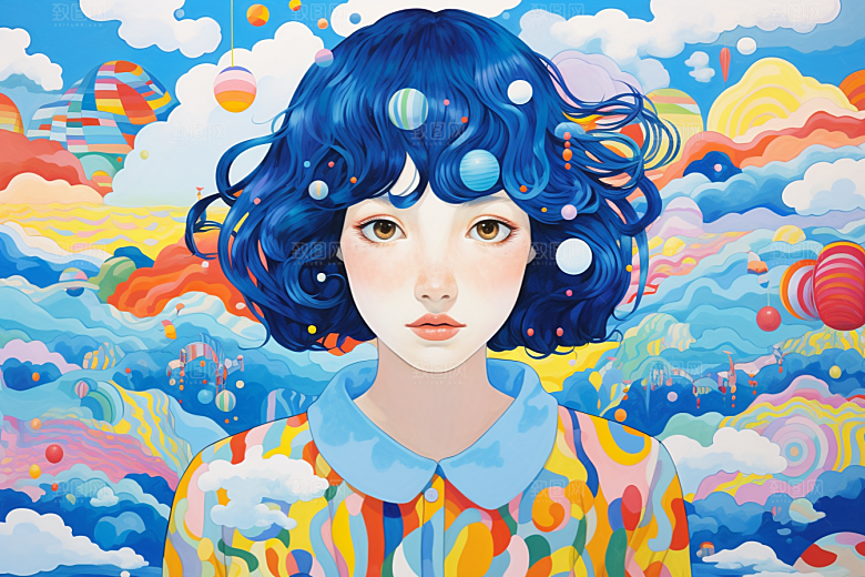 多巴胺女孩缤纷五彩斑斓插画