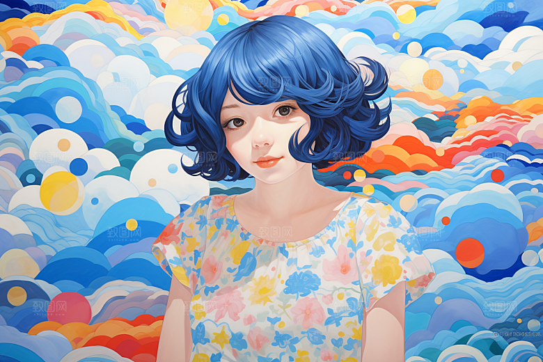 多巴胺女孩少女艺术感插画
