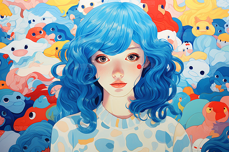 多巴胺女孩手绘高清插画