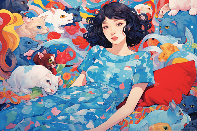 多巴胺女孩高清缤纷插画